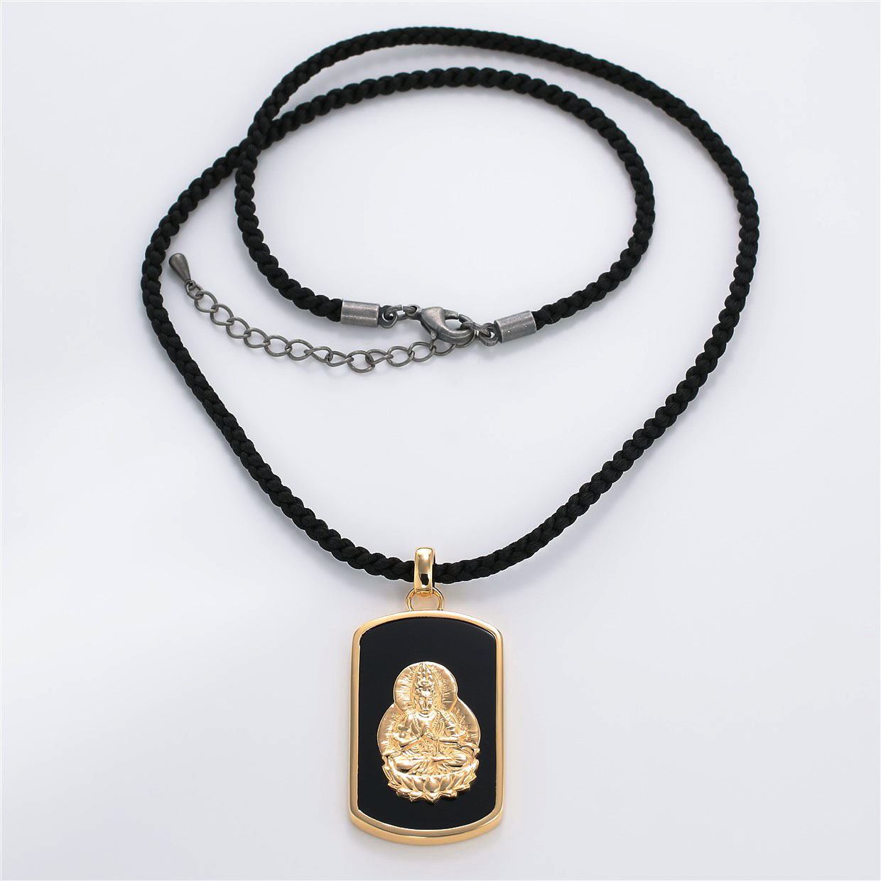 宝石オニキスを使った和風と菩薩のデザインが特徴的な銀風ネックレス/ペンダントの商品写真です。型番：GP201005-01~08 画像その1
